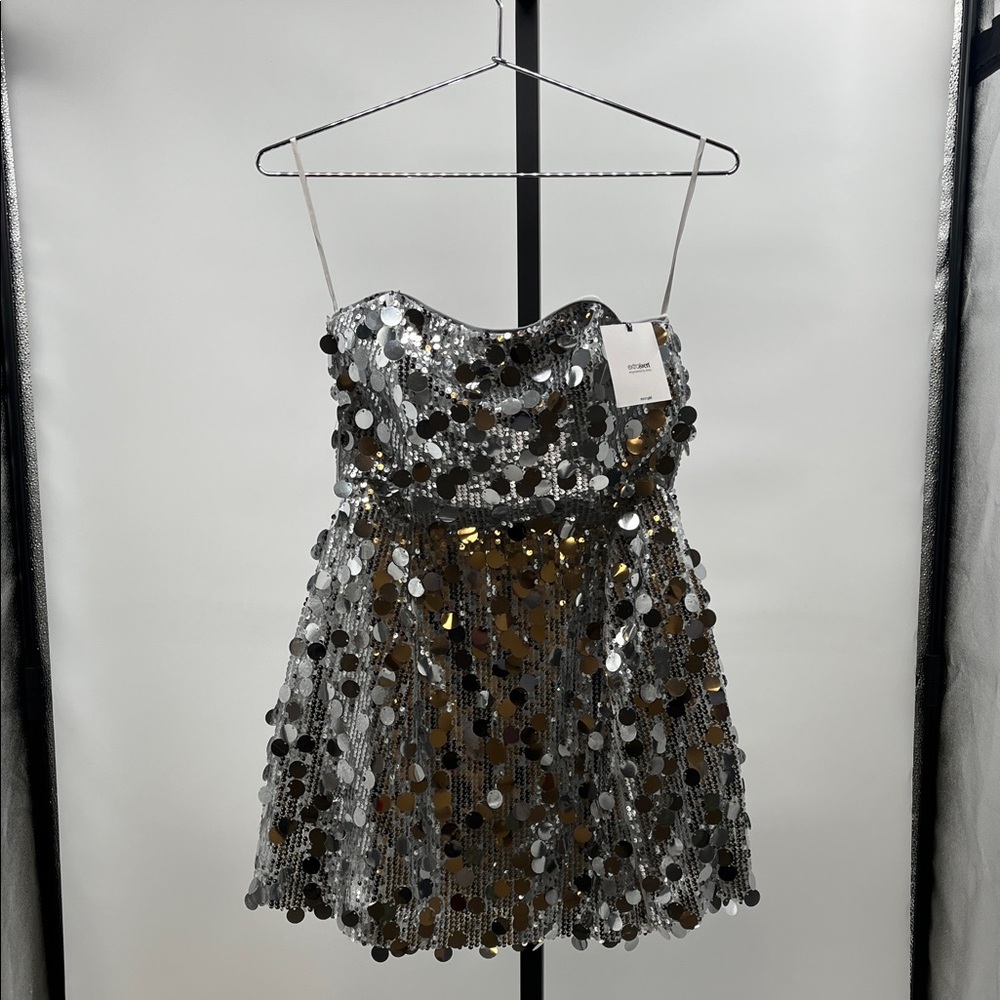 Sequin Strapless Mini Dress - Silver